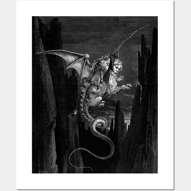 High Resolution Gustave Doré Illustration Riding on Geryon Wall Art by tiokvadrat